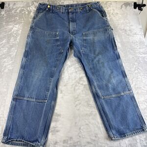 VTG 44x30 Carhartt B07 DNM Double Knee Denim Work Carpenter Dungaree Pant (1239)